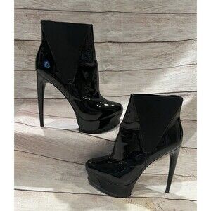 Bebe Solange Black Patent Leather Platform Stiletto Chelsea Boots Size 6